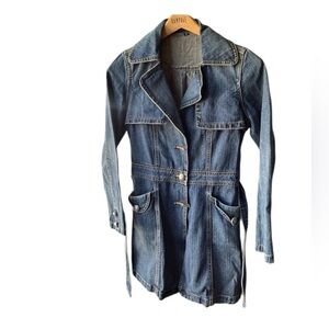 Panelli Blue Denim Jean Jacket Dress Trench Coat Vintage